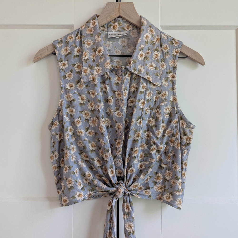 Women's Floral Tie-Front Top - Blue